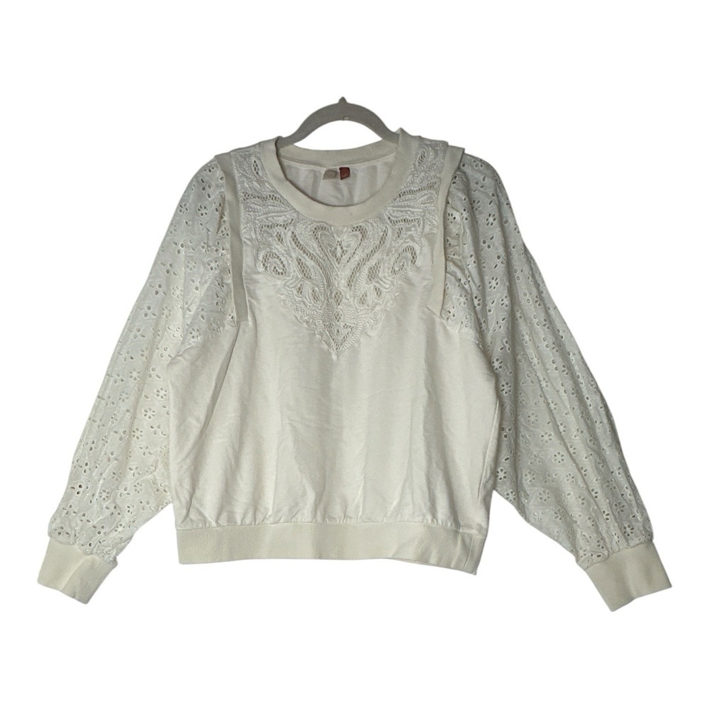 Pilcro By Anthropologie Top Women's Medium eyelet Embroidery Long Sleeve - Picture 2 of 9